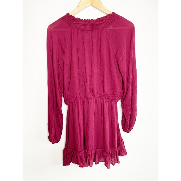 👑VICI Jonah Long Sleeve Ruffle Dress Wine! - Picture 5 of 5